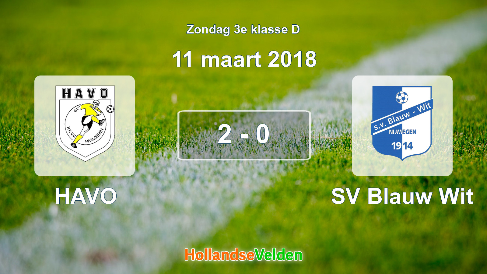 Gespeelde wedstrijd: HAVO - SV Blauw Wit 2 - 0 (11 maart 2018)