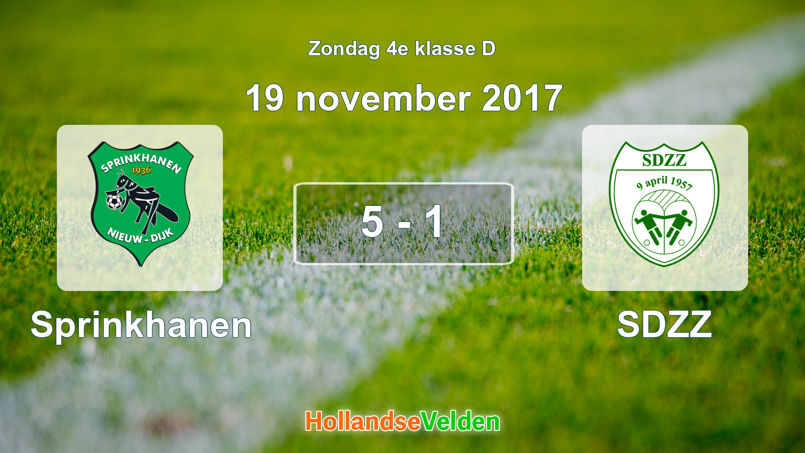 Gespeelde wedstrijd: Sprinkhanen - SDZZ 5 - 1 (19 november 2017)