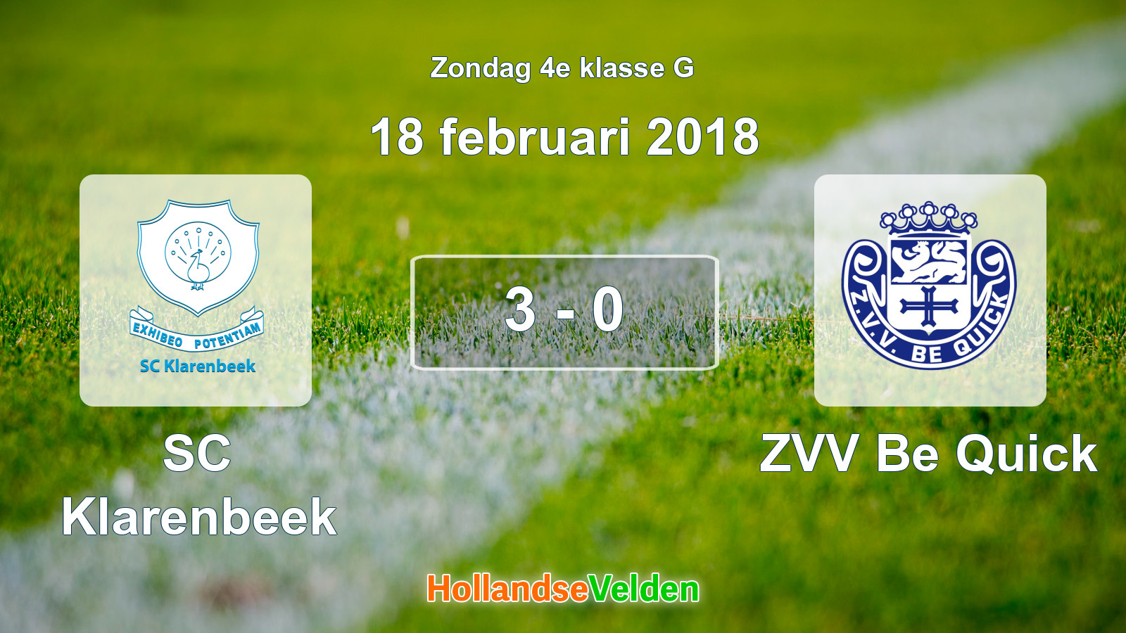 Gespeelde wedstrijd: SC Klarenbeek - ZVV Be Quick 3 - 0 (18 februari 2018)