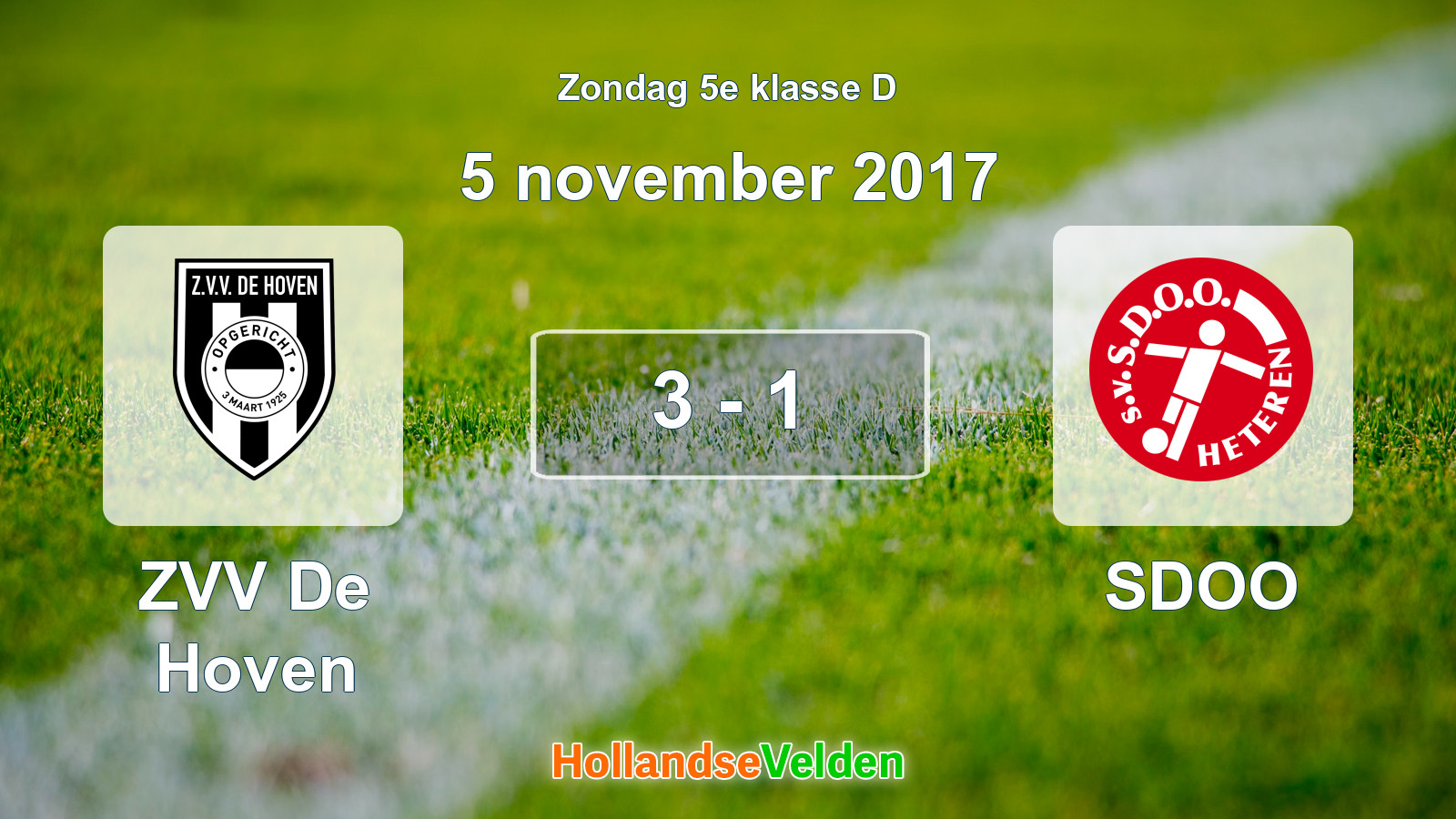 Gespeelde wedstrijd: ZVV De Hoven - SDOO 3 - 1 (5 november 2017)