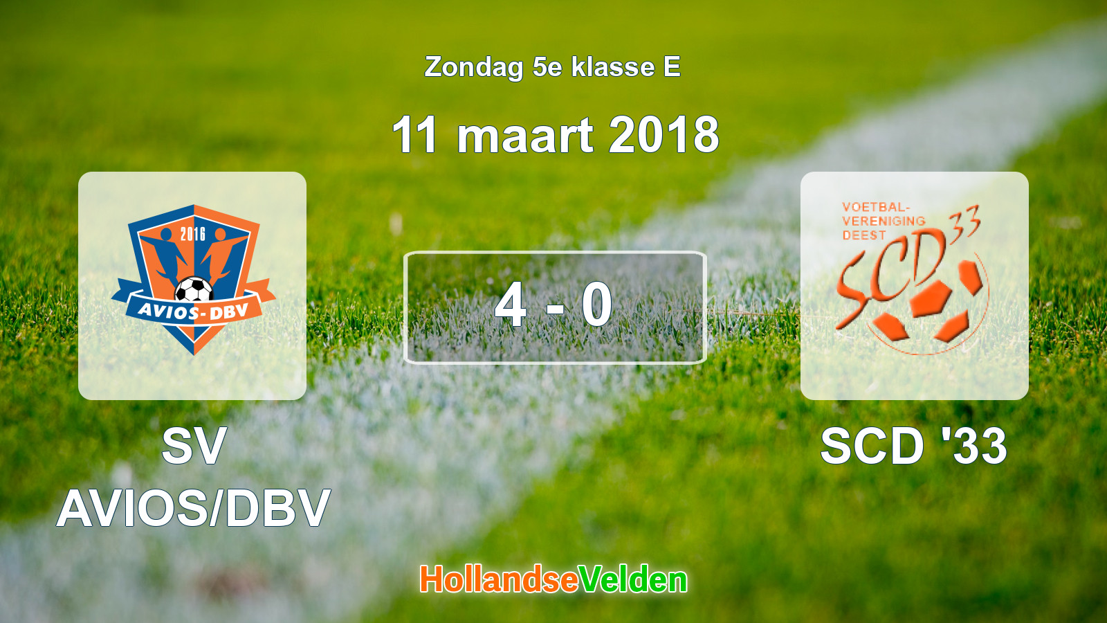 Gespeelde wedstrijd: SV AVIOS/DBV - SCD '33 4 - 0 (11 maart 2018)