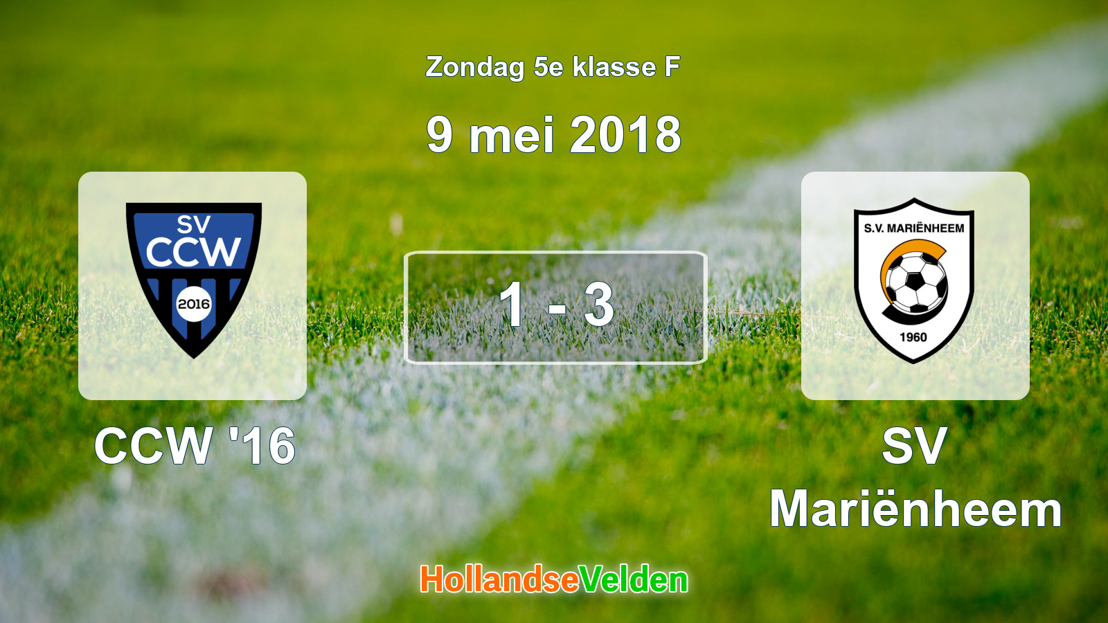 Gespeelde wedstrijd: CCW '16 - SV Mariënheem 1 - 3 (9 mei 2018)
