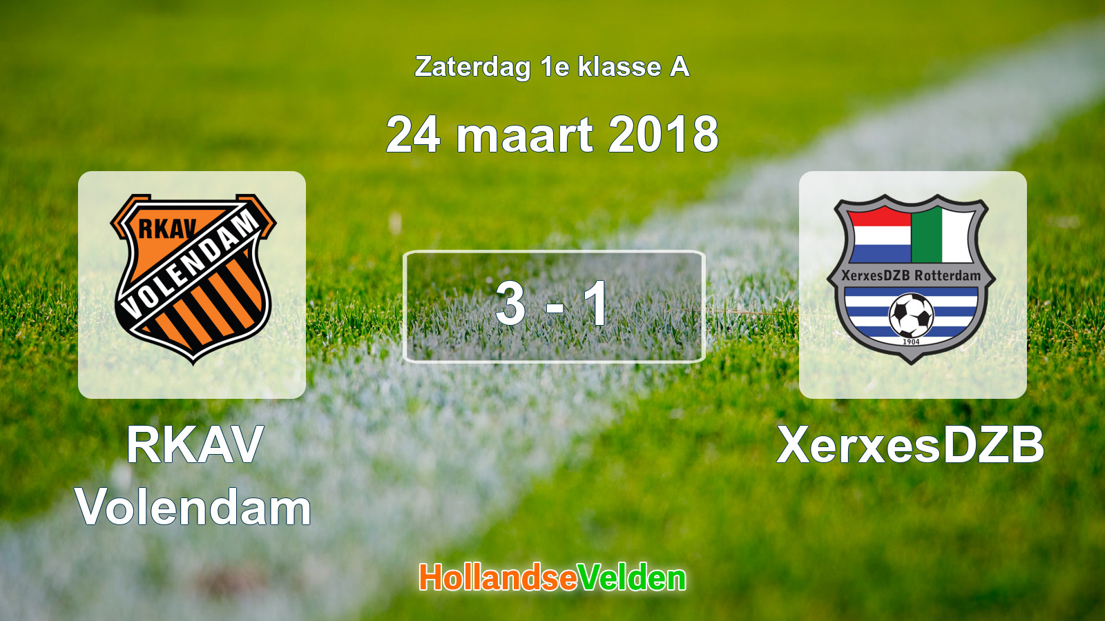 Gespeelde wedstrijd: RKAV Volendam - XerxesDZB 3 - 1 (24 maart 2018)