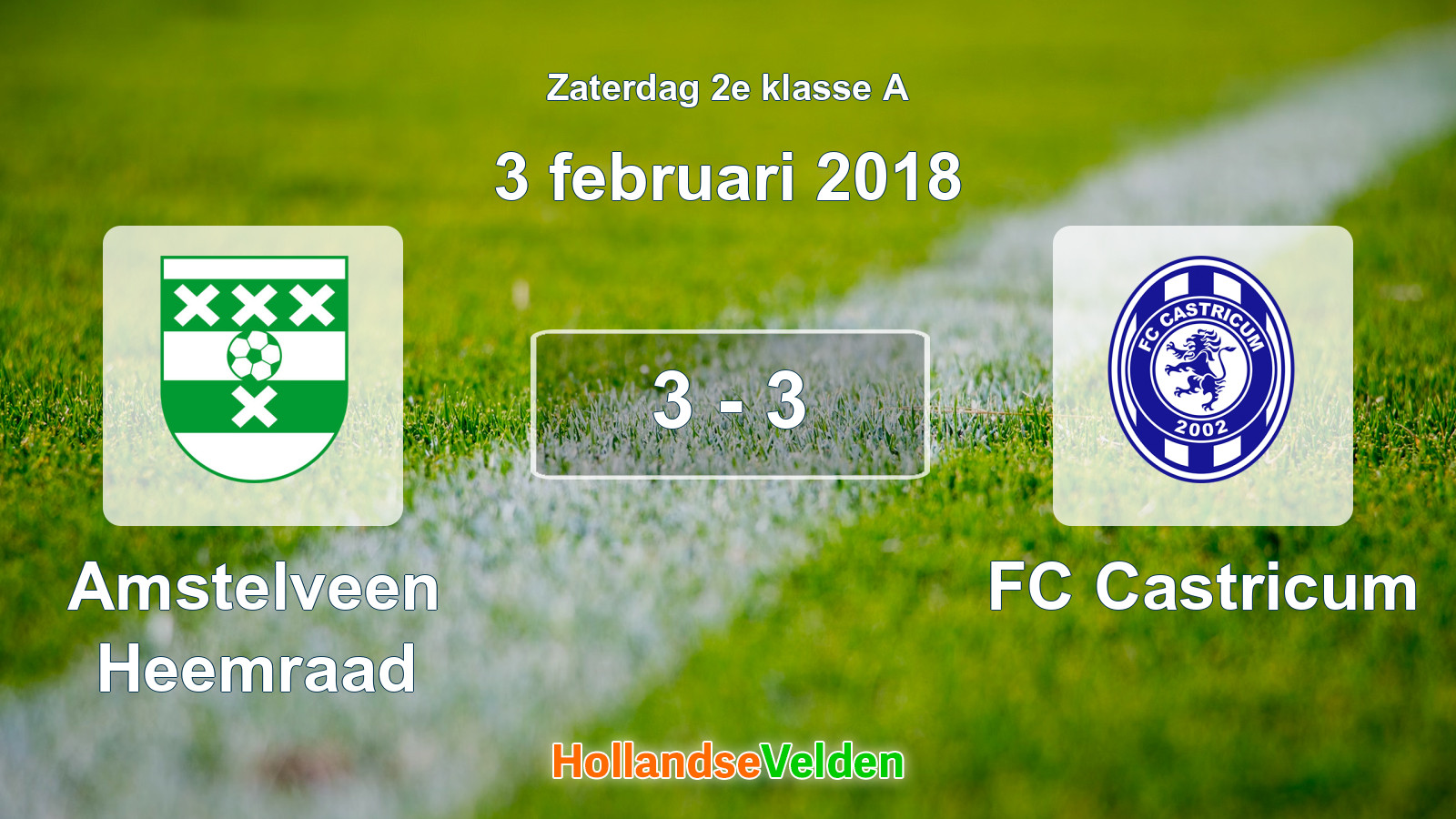 Gespeelde wedstrijd: Amstelveen Heemraad - FC Castricum 3 - 3 (3 februari 2018)