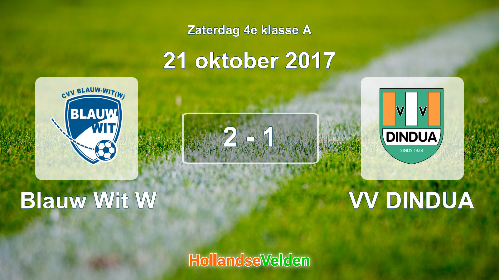 Gespeelde wedstrijd: Blauw Wit W - VV DINDUA 2 - 1 (21 oktober 2017)