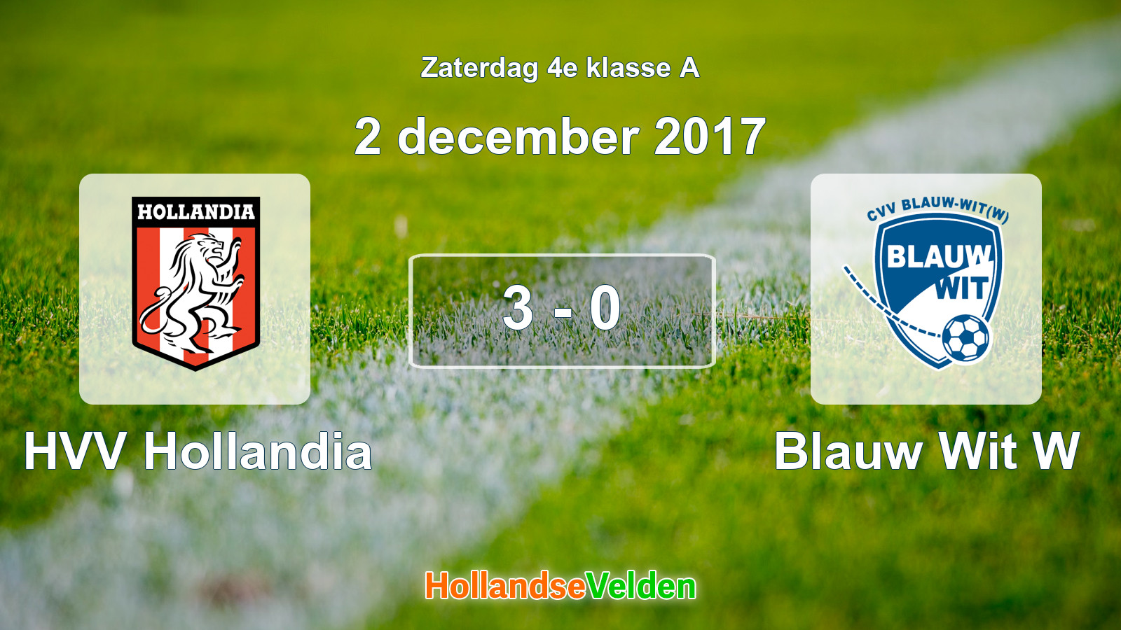 Gespeelde wedstrijd: HVV Hollandia - Blauw Wit W 3 - 0 (2 december 2017)