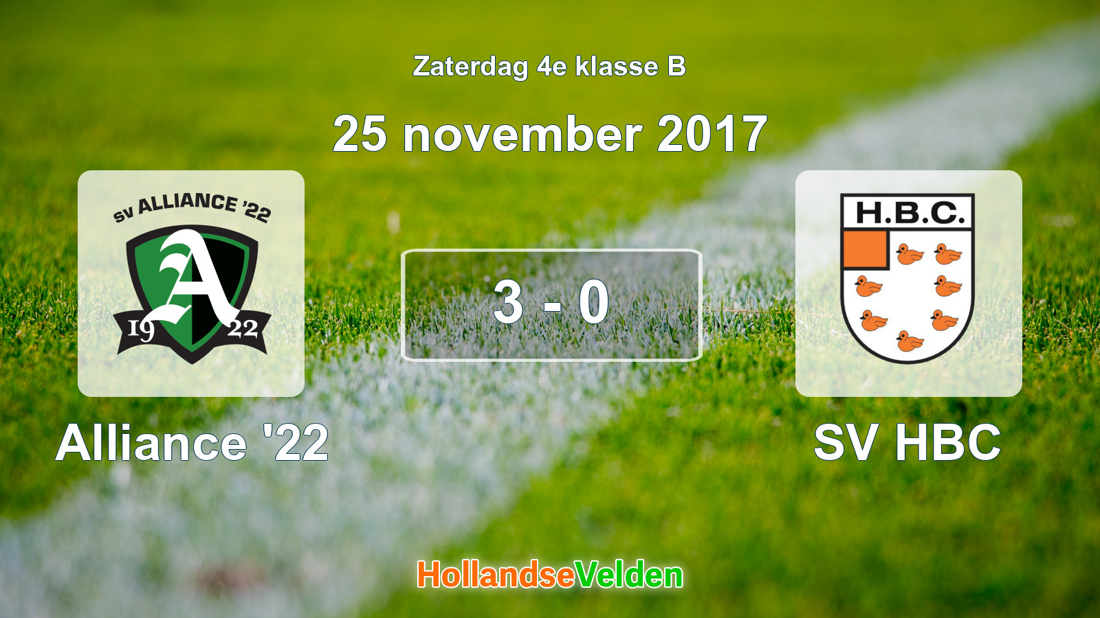 Gespeelde wedstrijd: Alliance '22 - SV HBC 3 - 0 (25 november 2017)