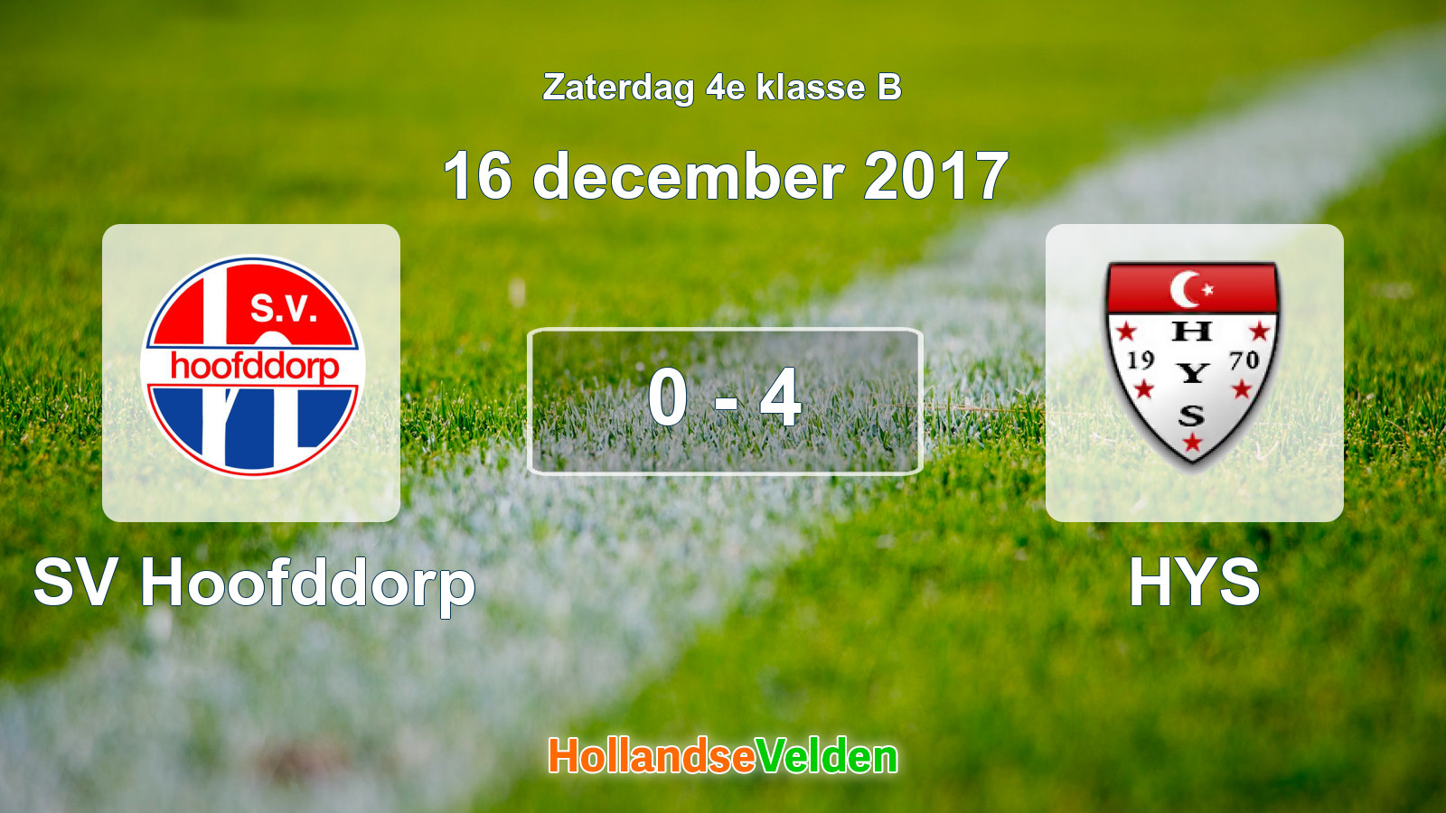Gespeelde wedstrijd: SV Hoofddorp - HYS 0 - 4 (16 december 2017)