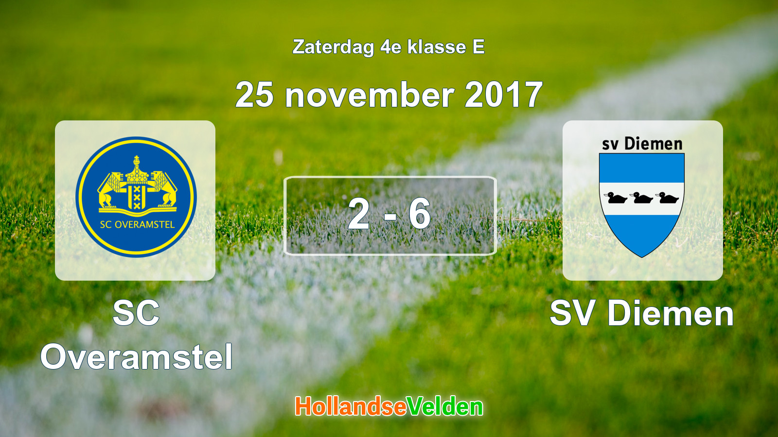 Gespeelde wedstrijd: SC Overamstel - SV Diemen 2 - 6 (25 november 2017)