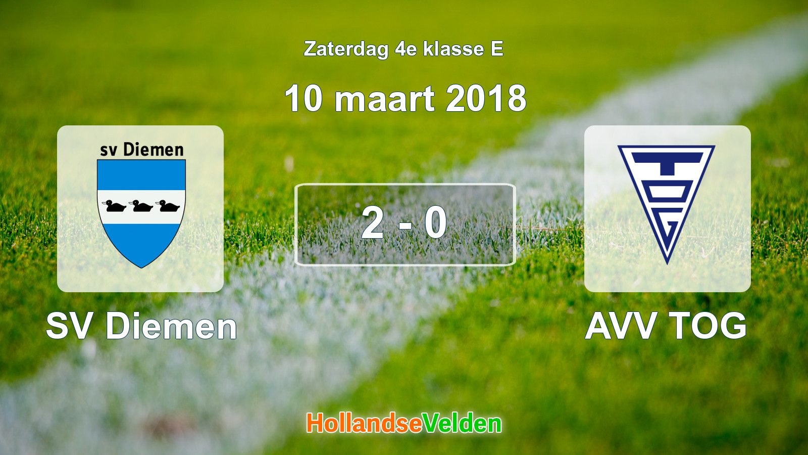 Gespeelde wedstrijd: SV Diemen - AVV TOG 2 - 0 (10 maart 2018)