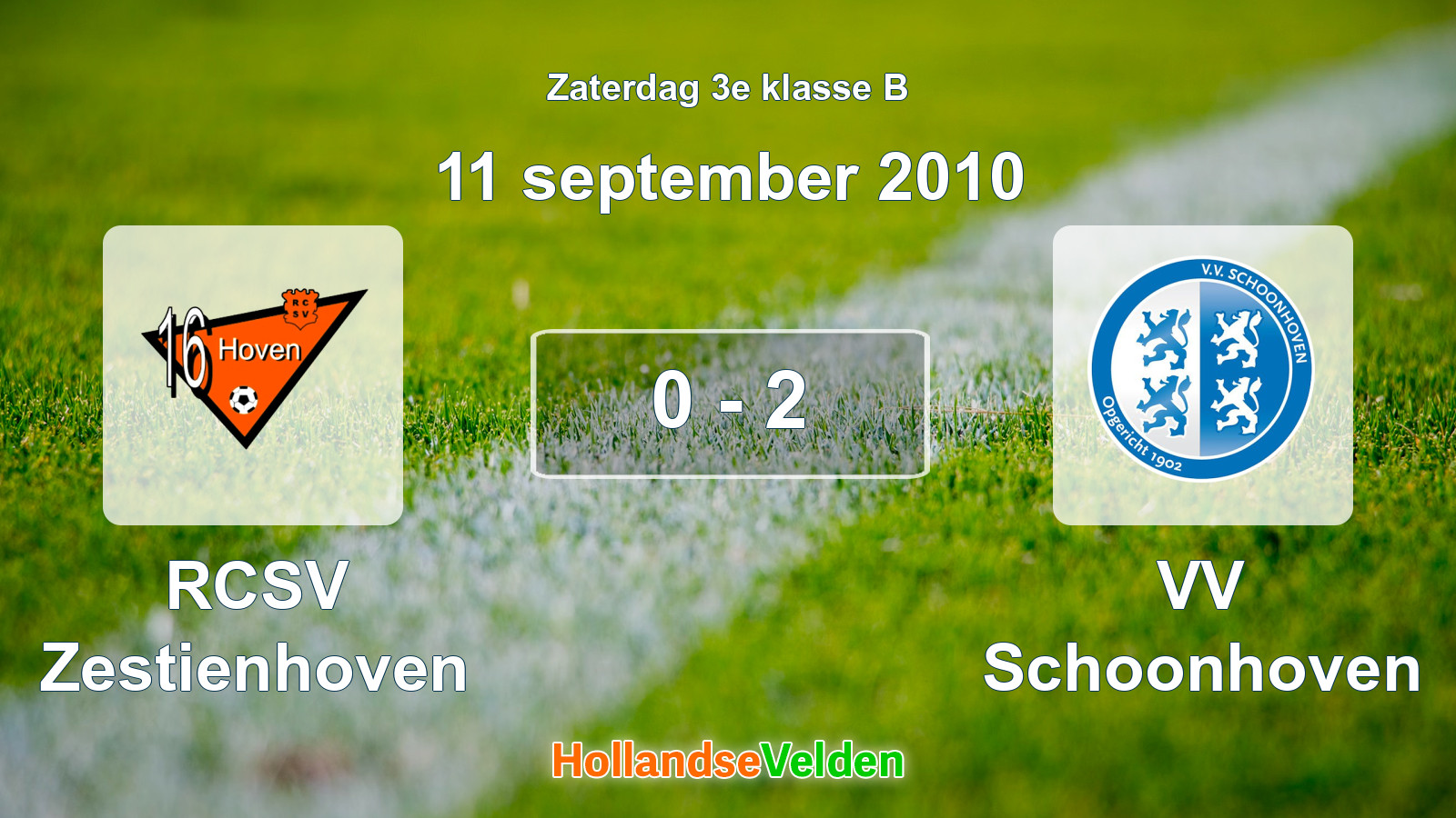 Gespeelde wedstrijd: RCSV Zestienhoven - VV Schoonhoven 0 - 2 (11 september 2010)