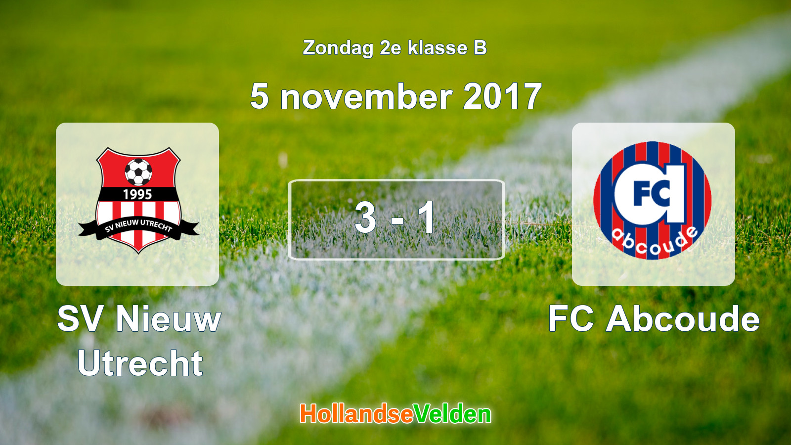 Gespeelde wedstrijd: SV Nieuw Utrecht - FC Abcoude 3 - 1 (5 november 2017)