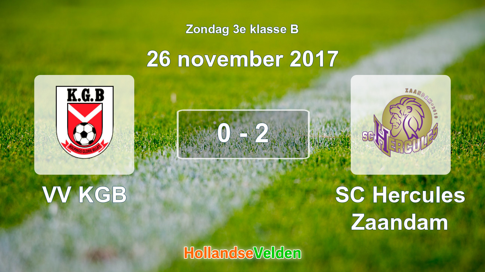 Gespeelde wedstrijd: VV KGB - SC Hercules Zaandam 0 - 2 (26 november 2017)
