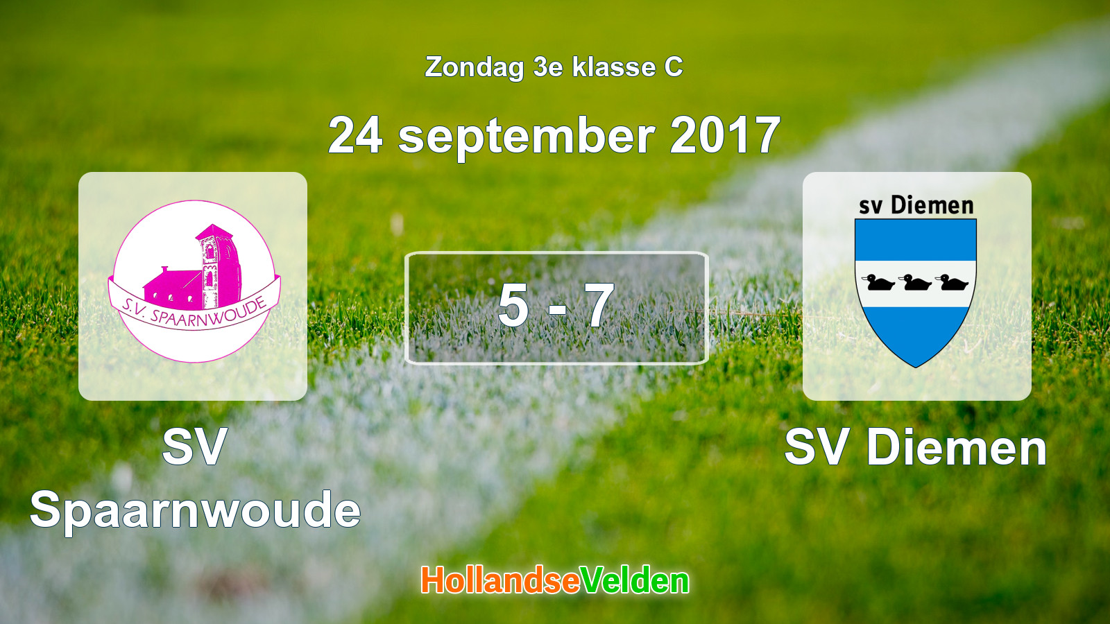 Gespeelde wedstrijd: SV Spaarnwoude - SV Diemen 5 - 7 (24 september 2017)