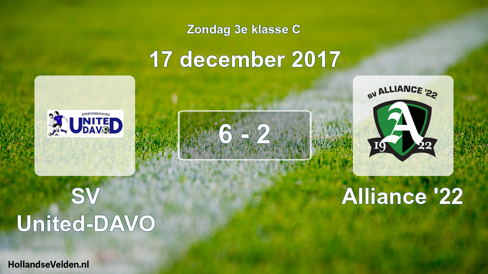 Gespeelde wedstrijd: SV United-DAVO - Alliance '22 6 - 2 (17 december 2017)