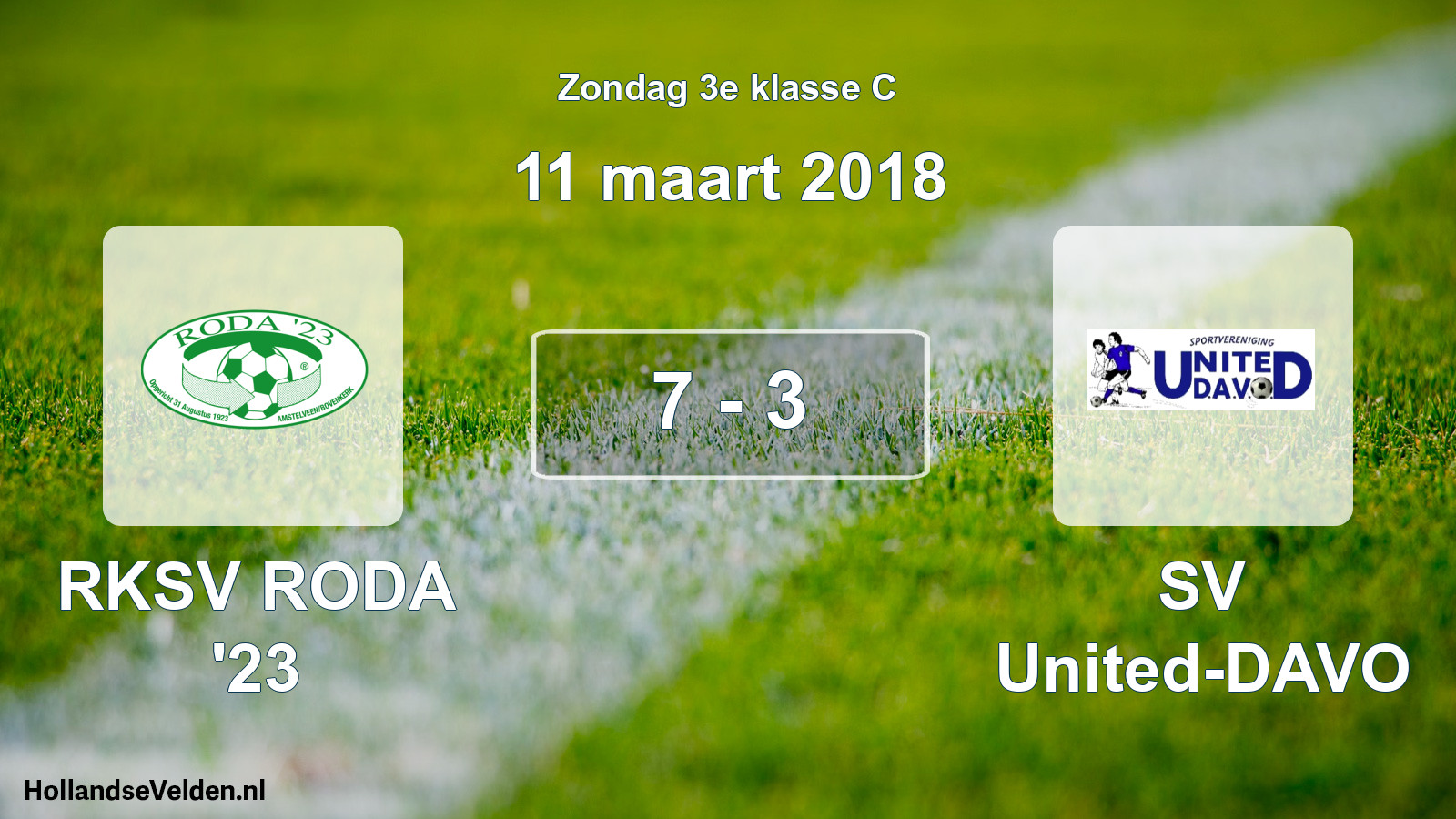 Gespeelde wedstrijd: RKSV RODA '23 - SV United-DAVO 7 - 3 (11 maart 2018)