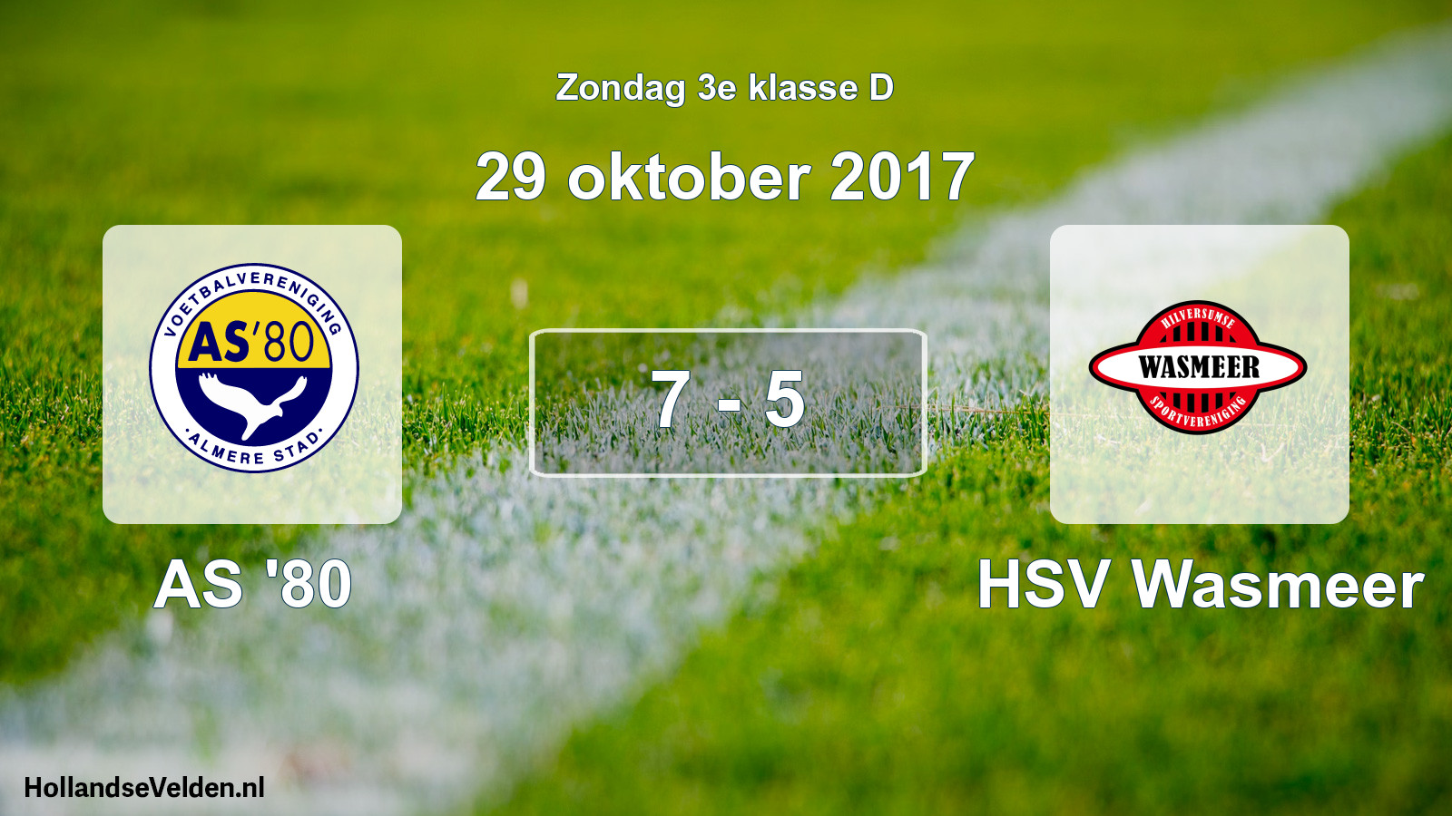 Gespeelde wedstrijd: AS '80 - HSV Wasmeer 7 - 5 (29 oktober 2017)