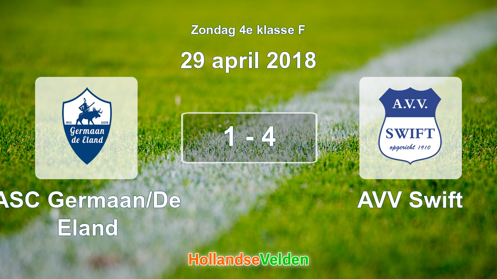 Gespeelde wedstrijd: ASC Germaan/De Eland - AVV Swift 1 - 4 (29 april 2018)