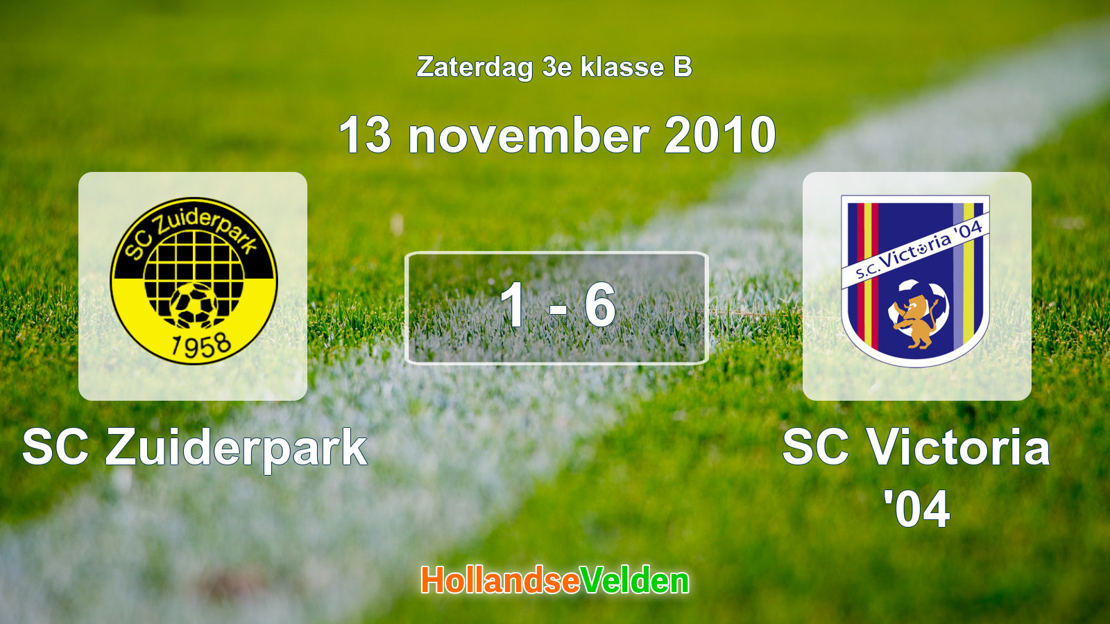 Gespeelde wedstrijd: SC Zuiderpark - SC Victoria '04 1 - 6 (13 november 2010)
