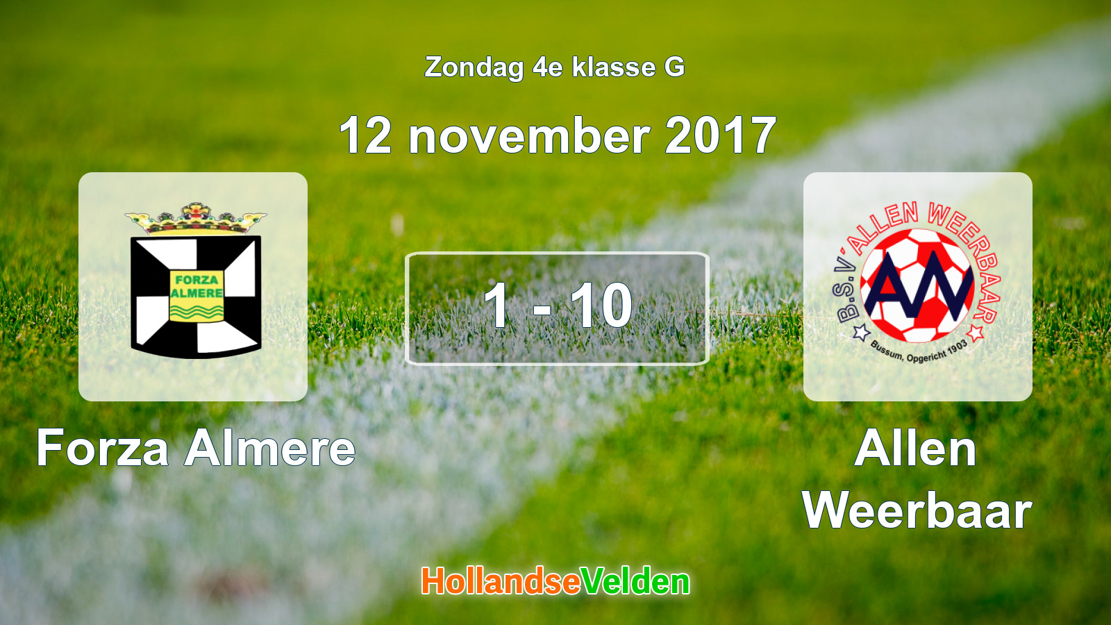 Gespeelde wedstrijd: Forza Almere - Allen Weerbaar 1 - 10 (12 november 2017)
