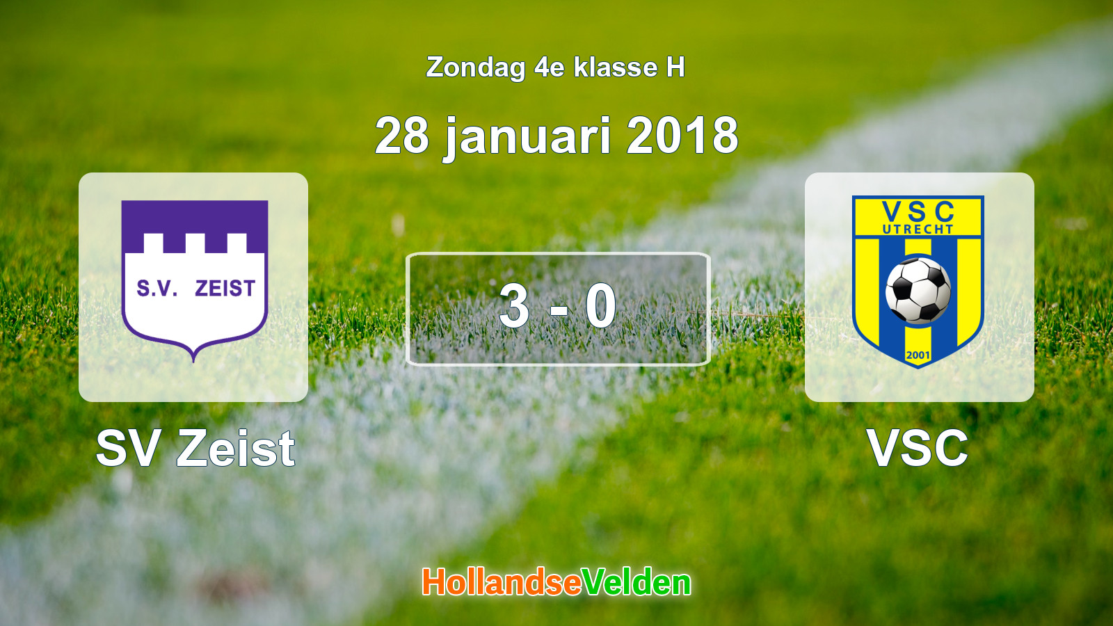 Gespeelde wedstrijd: SV Zeist - VSC 3 - 0 (28 januari 2018)