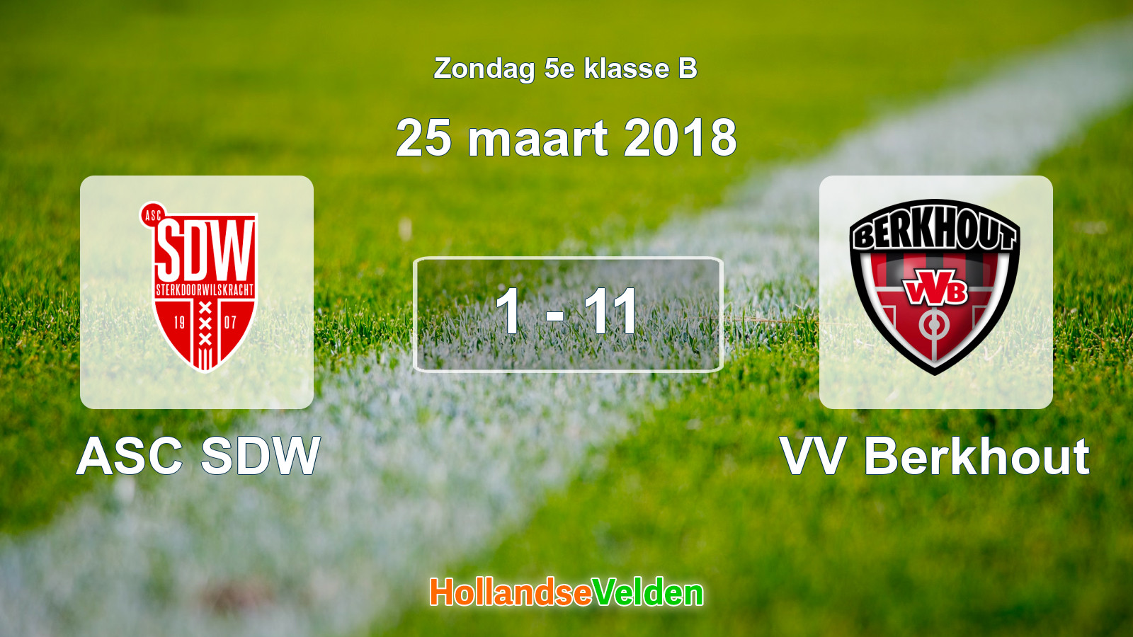 Gespeelde wedstrijd: ASC SDW - VV Berkhout 1 - 11 (25 maart 2018)