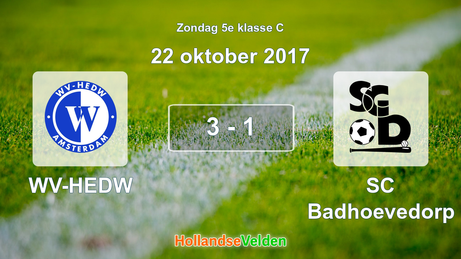 Gespeelde wedstrijd: WV-HEDW - SC Badhoevedorp 3 - 1 (22 oktober 2017)