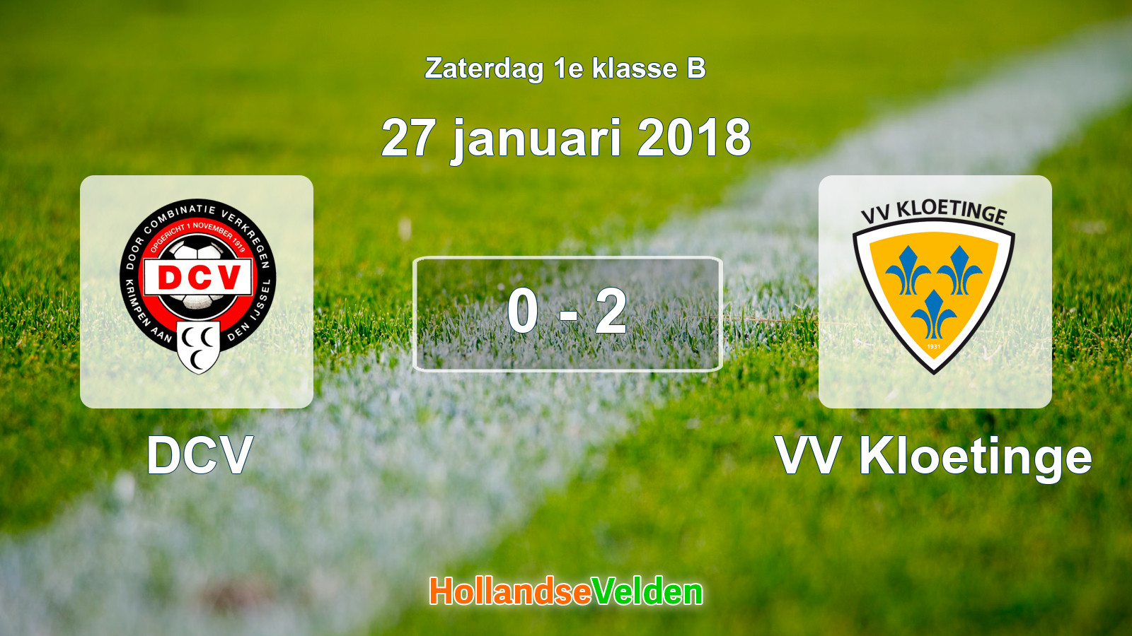 Gespeelde wedstrijd: DCV - VV Kloetinge 0 - 2 (27 januari 2018)
