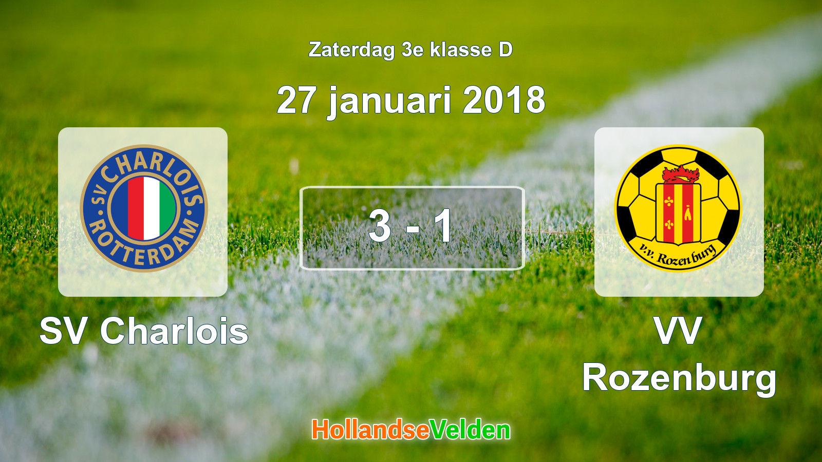 Gespeelde wedstrijd: SV Charlois - VV Rozenburg 3 - 1 (27 januari 2018)