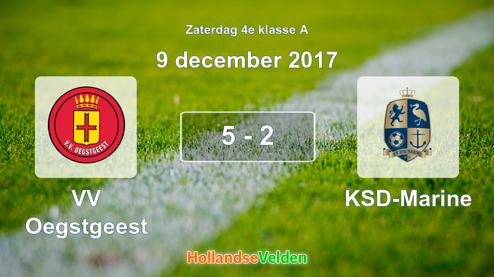 Gespeelde wedstrijd: VV Oegstgeest - KSD-Marine 5 - 2 (9 december 2017)