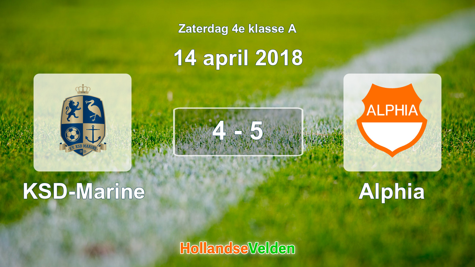 Gespeelde wedstrijd: KSD-Marine - Alphia 4 - 5 (14 april 2018)