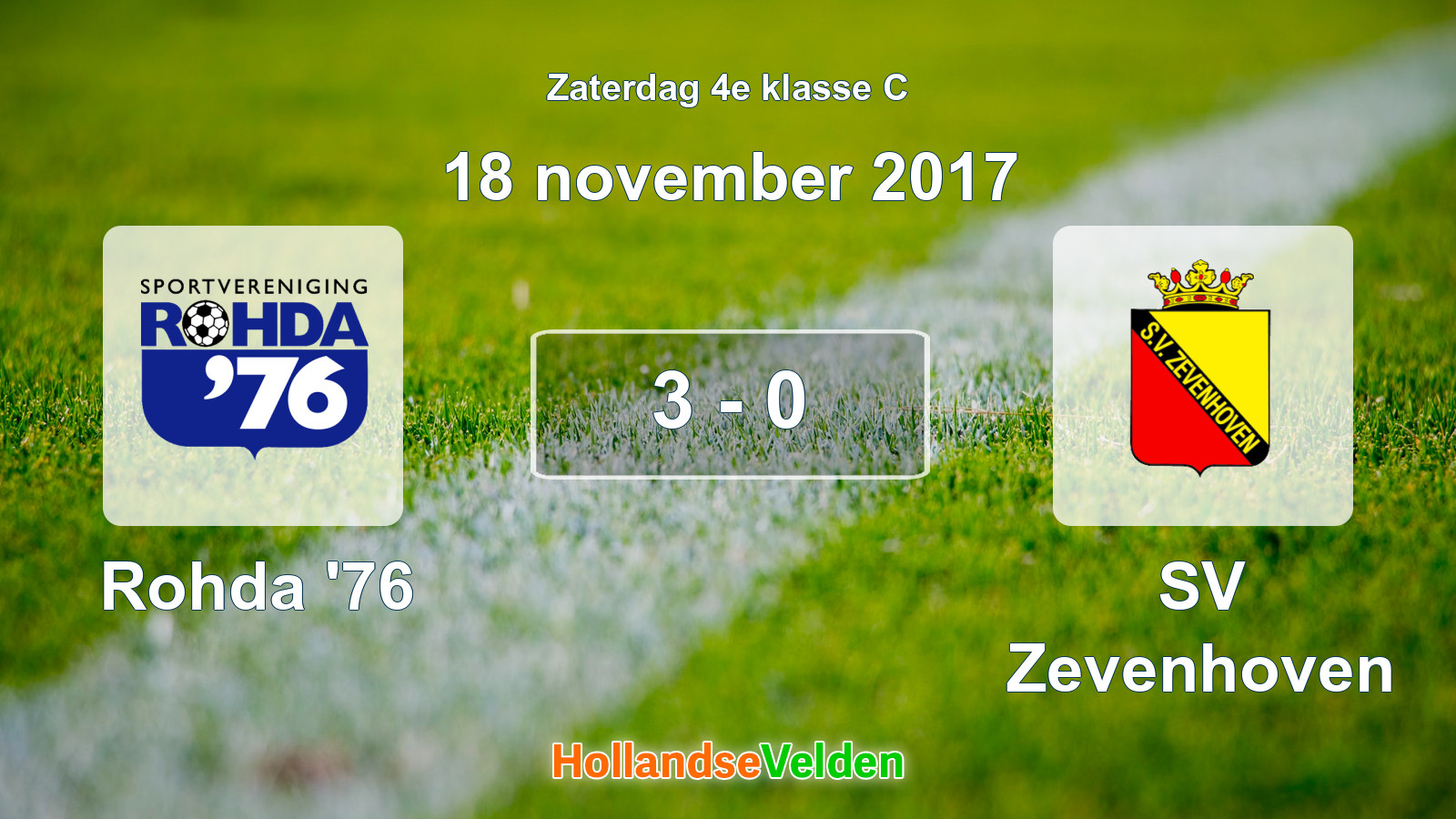 Gespeelde wedstrijd: Rohda '76 - SV Zevenhoven 3 - 0 (18 november 2017)