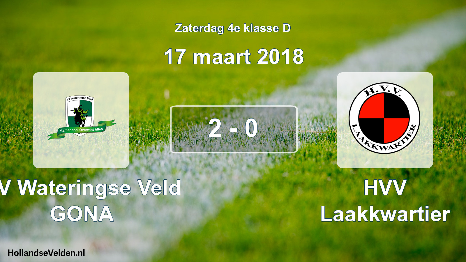 Gespeelde wedstrijd: SV Wateringse Veld GONA - HVV Laakkwartier 2 - 0 (17 maart 2018)
