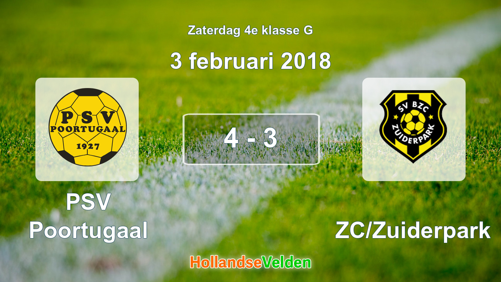 Gespeelde wedstrijd: PSV Poortugaal - BZC/Zuiderpark 4 - 3 (3 februari 2018)