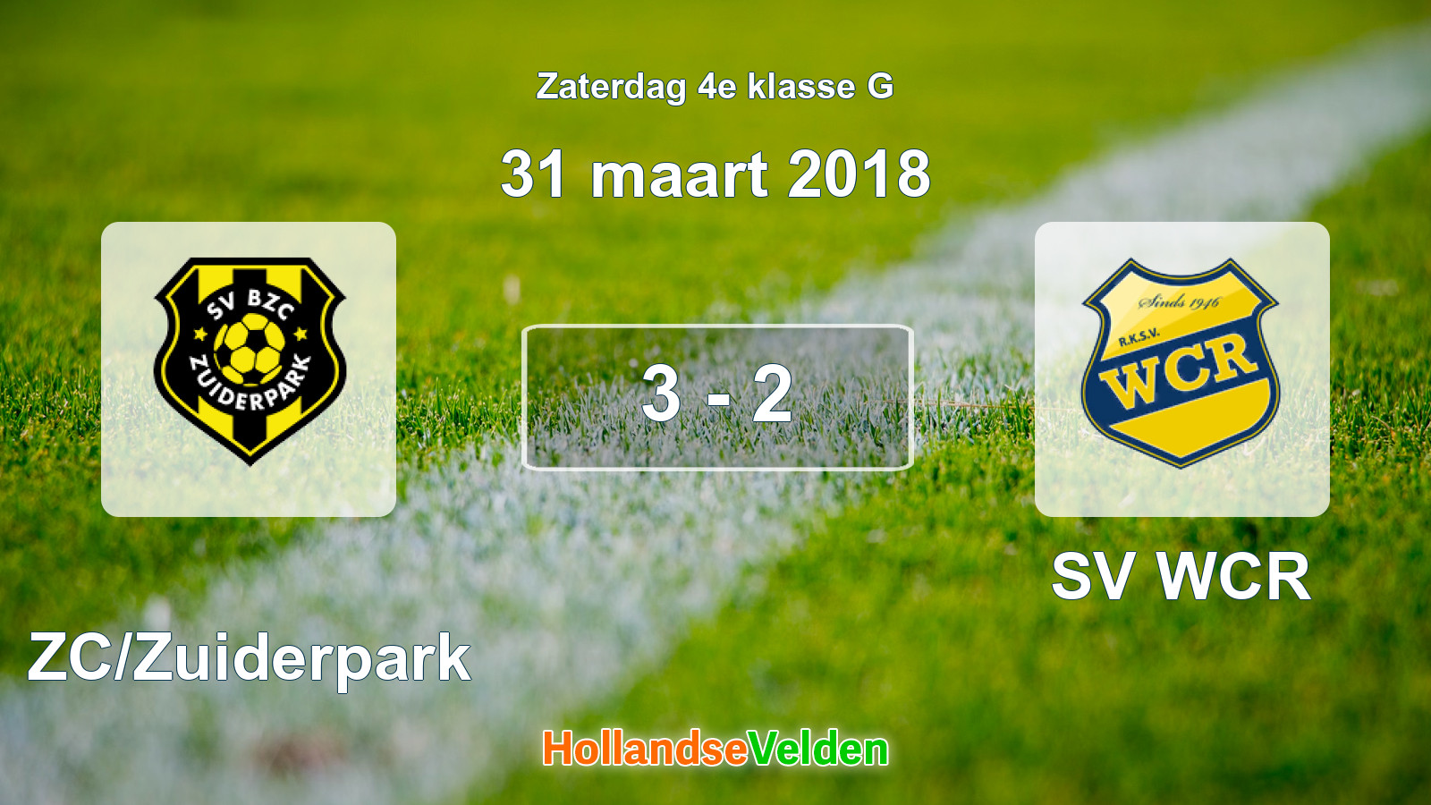 Gespeelde wedstrijd: BZC/Zuiderpark - SV WCR 3 - 2 (31 maart 2018)