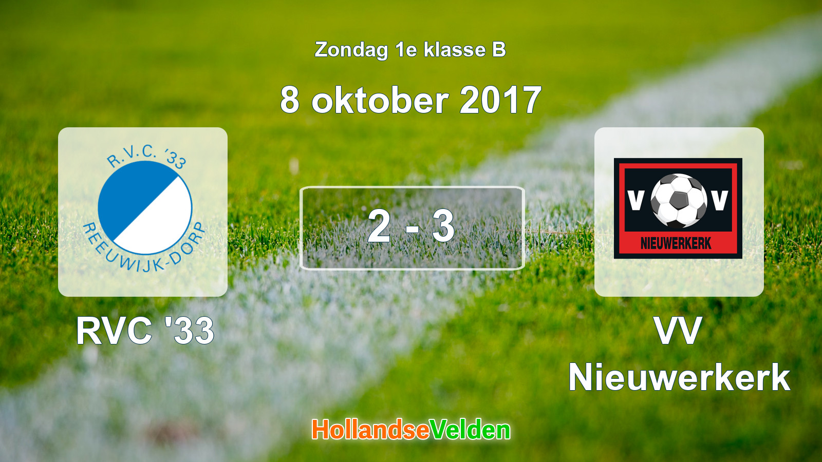 Gespeelde wedstrijd: RVC '33 - VV Nieuwerkerk 2 - 3 (8 oktober 2017)