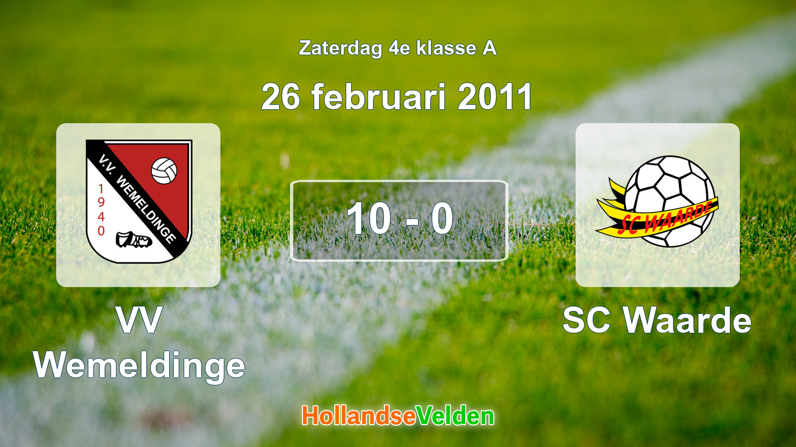 Gespeelde wedstrijd: VV Wemeldinge - SC Waarde 10 - 0 (26 februari 2011)