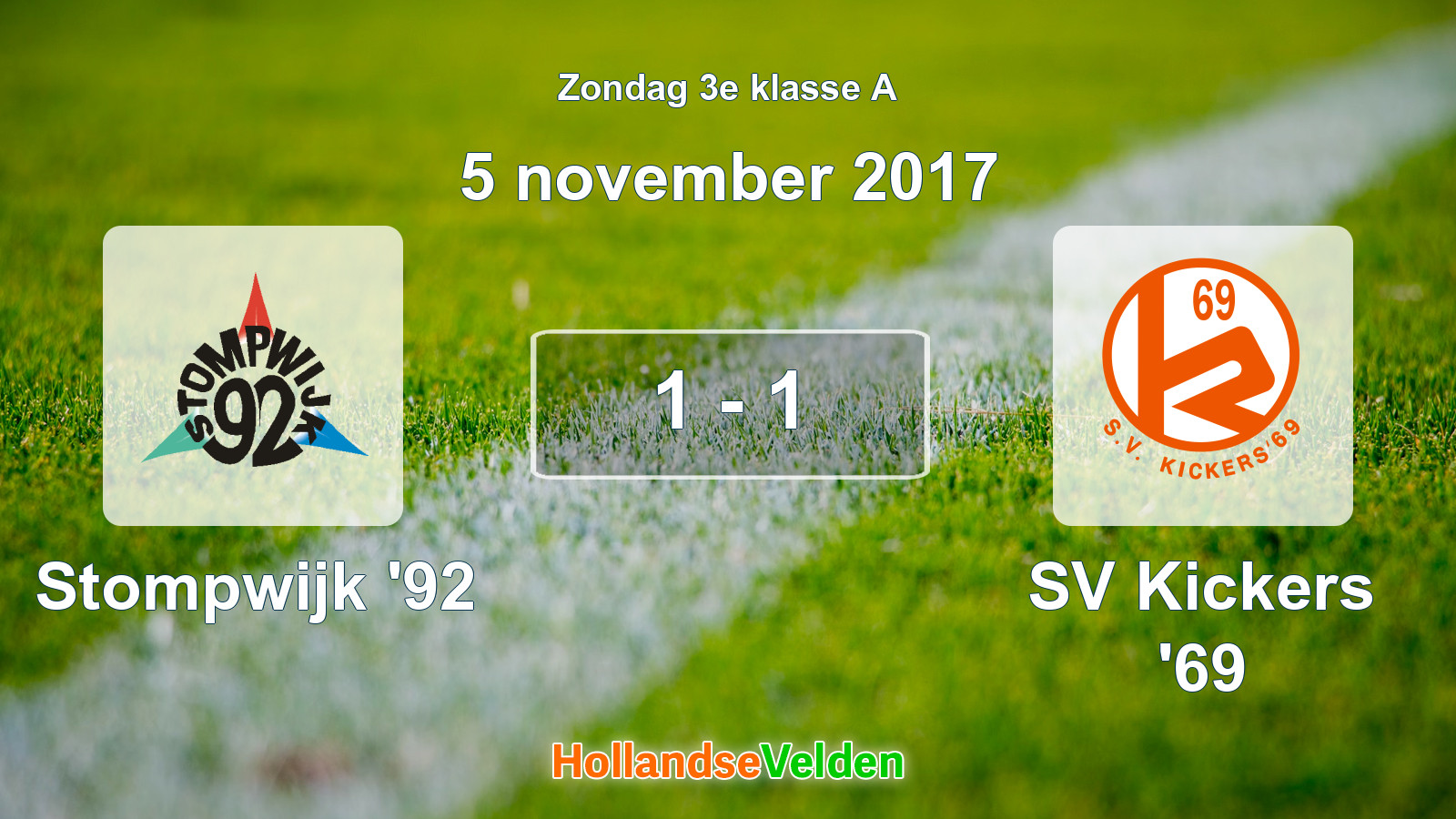 Gespeelde wedstrijd: Stompwijk '92 - SV Kickers '69 1 - 1 (5 november 2017)