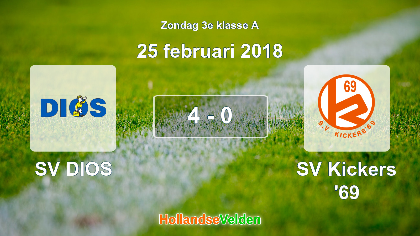 Gespeelde wedstrijd: SV DIOS - SV Kickers '69 4 - 0 (25 februari 2018)