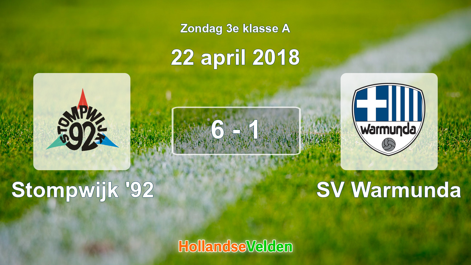 Gespeelde wedstrijd: Stompwijk '92 - SV Warmunda 6 - 1 (22 april 2018)