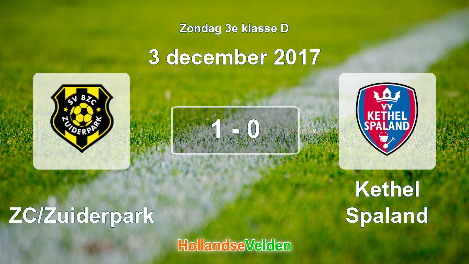 Gespeelde wedstrijd: BZC/Zuiderpark - Kethel Spaland 1 - 0 (3 december 2017)