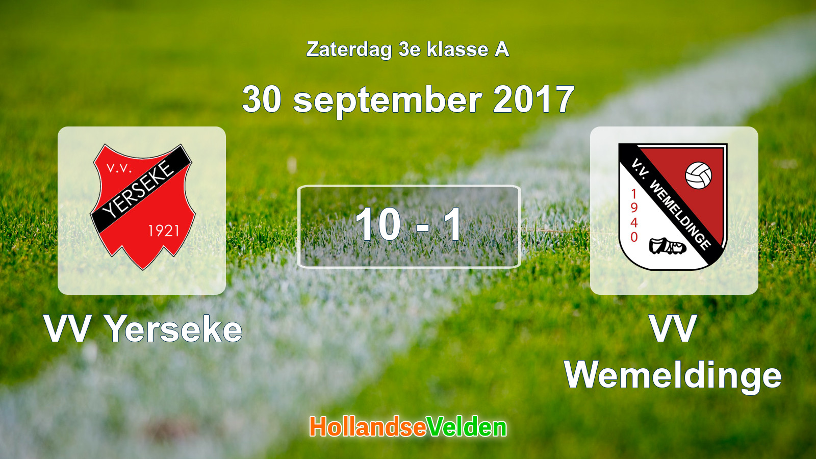 Gespeelde wedstrijd: VV Yerseke - VV Wemeldinge 10 - 1 (30 september 2017)