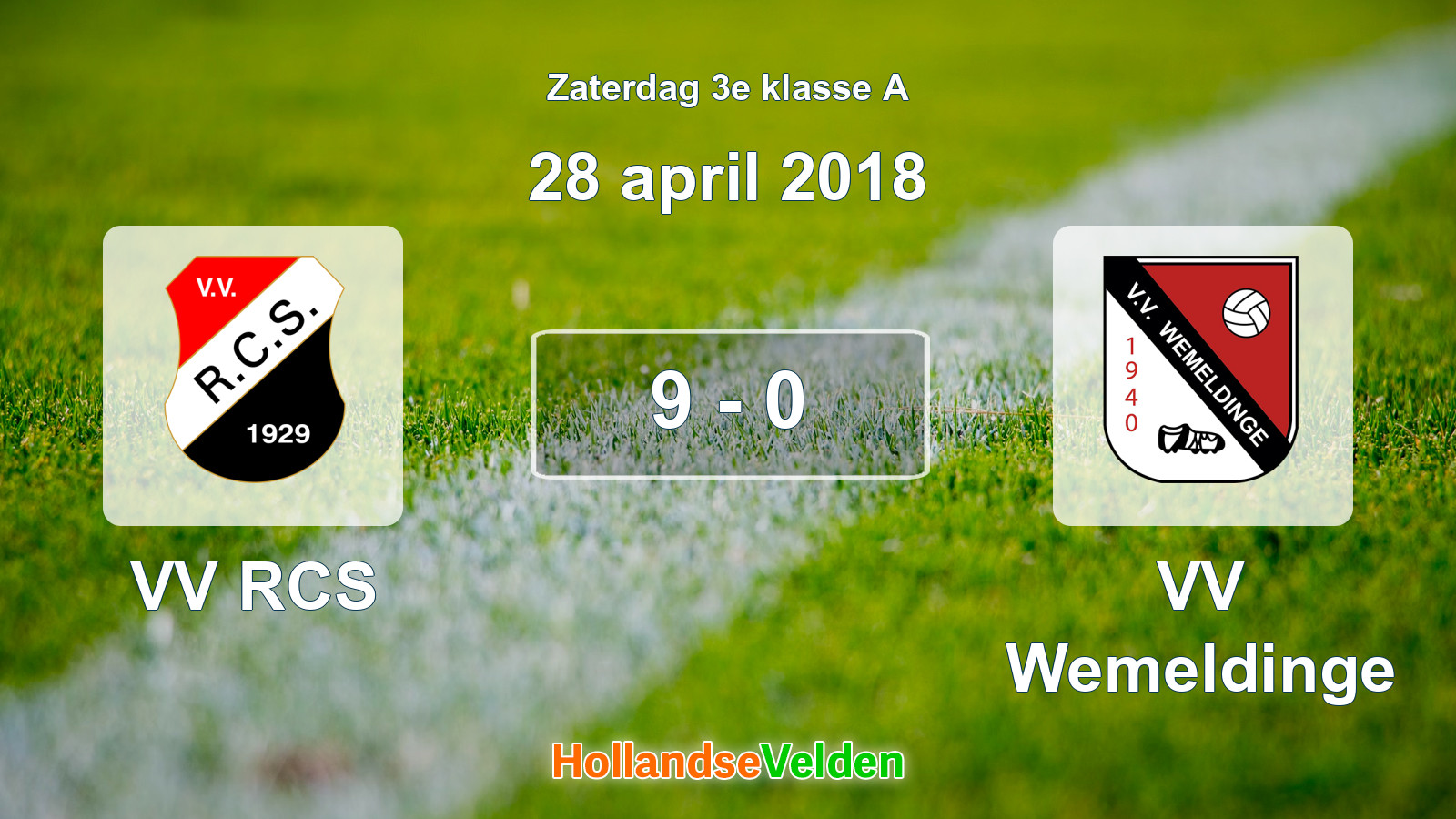 Gespeelde wedstrijd: VV RCS - VV Wemeldinge 9 - 0 (28 april 2018)