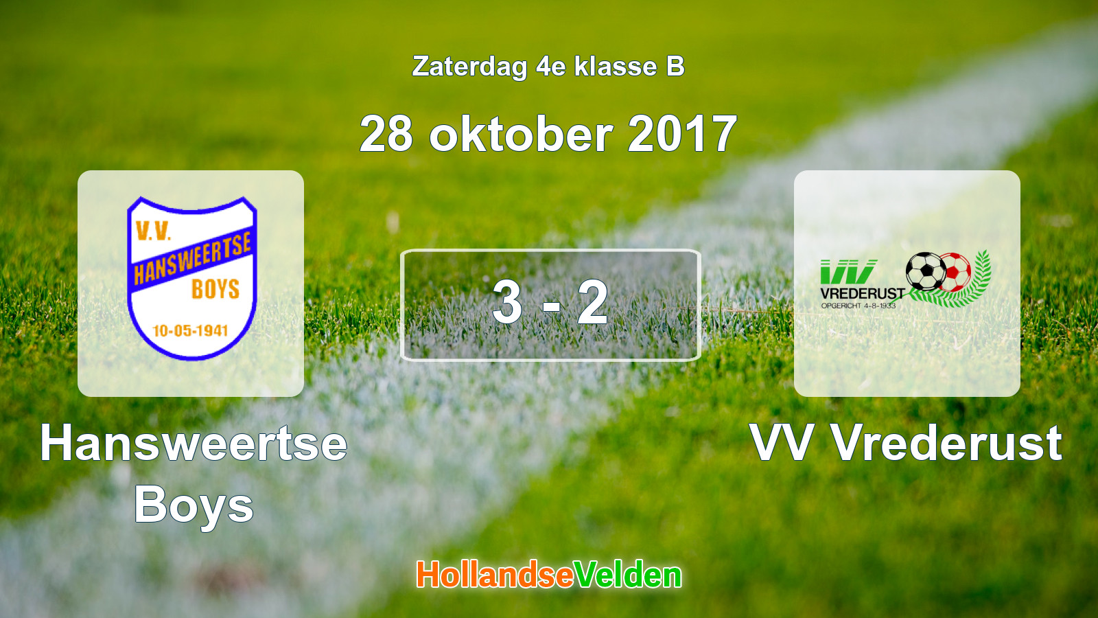 Gespeelde wedstrijd: Hansweertse Boys - VV Vrederust 3 - 2 (28 oktober 2017)