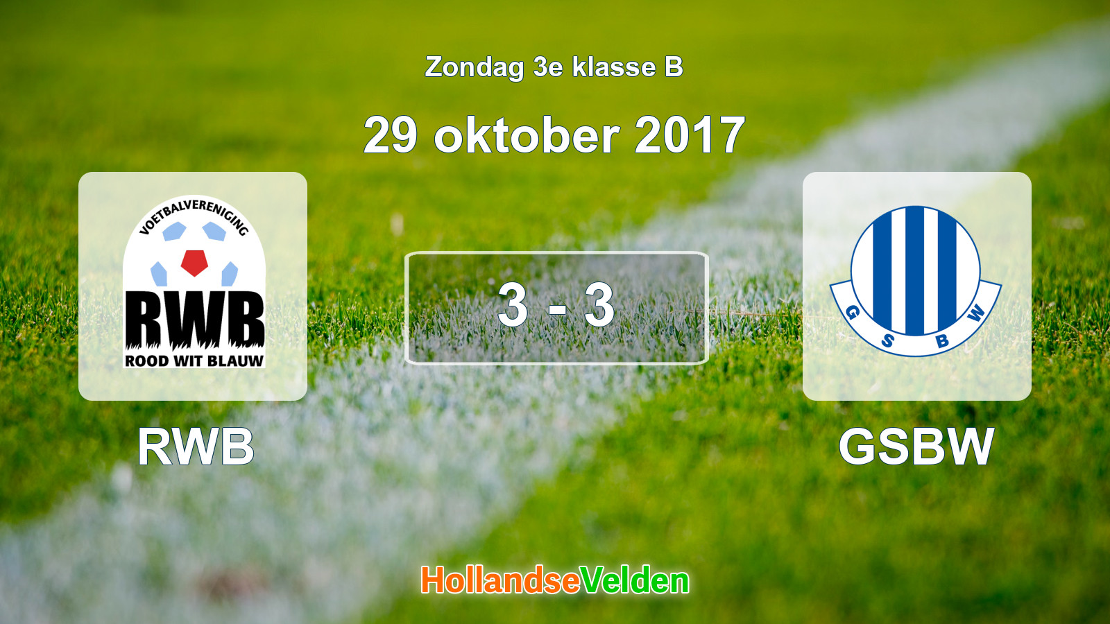Gespeelde wedstrijd: RWB - GSBW 3 - 3 (29 oktober 2017)