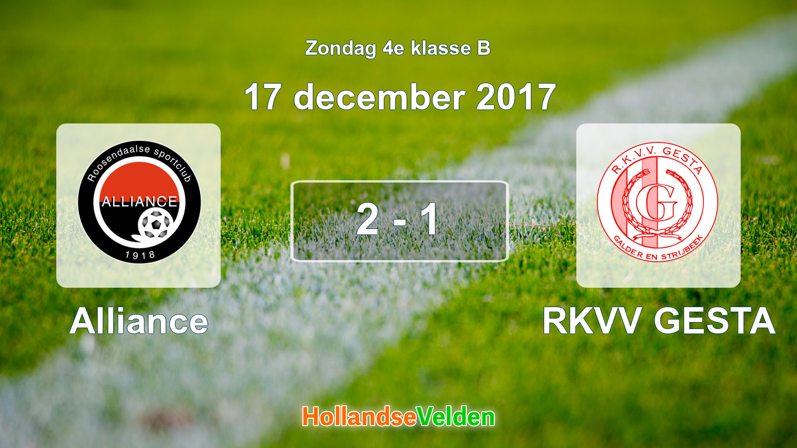 Gespeelde wedstrijd: Alliance - RKVV GESTA 2 - 1 (17 december 2017)