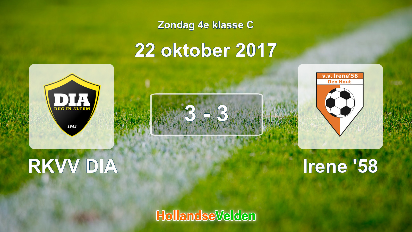 Gespeelde wedstrijd: RKVV DIA - Irene '58 3 - 3 (22 oktober 2017)