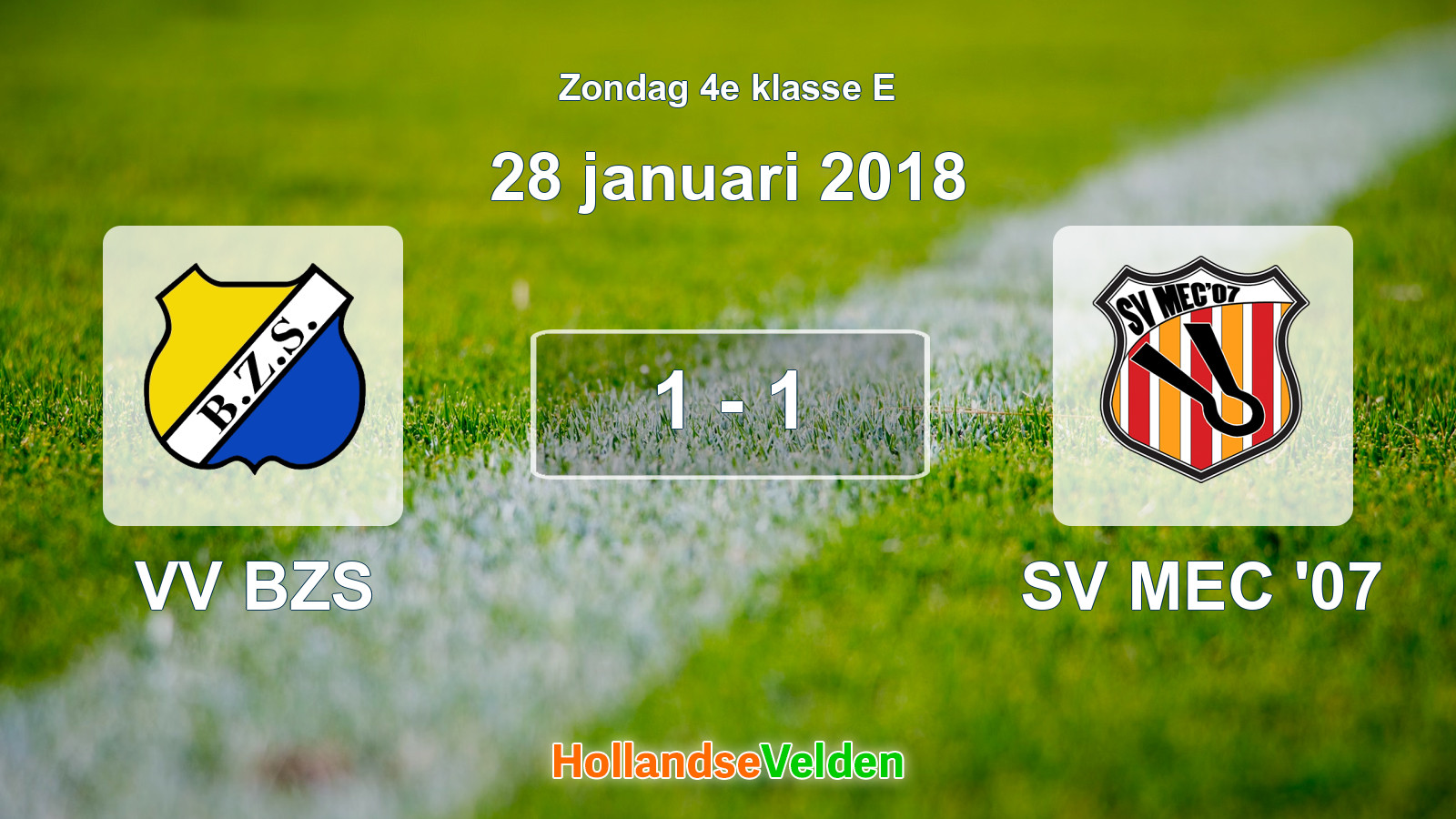 Gespeelde wedstrijd: VV BZS - SV MEC '07 1 - 1 (28 januari 2018)
