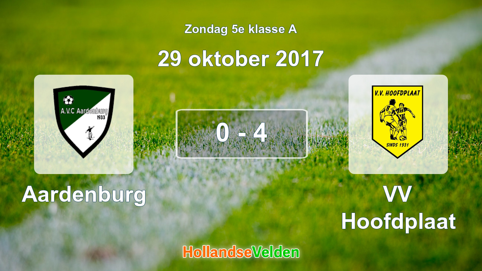 Gespeelde wedstrijd: Aardenburg - VV Hoofdplaat 0 - 4 (29 oktober 2017)