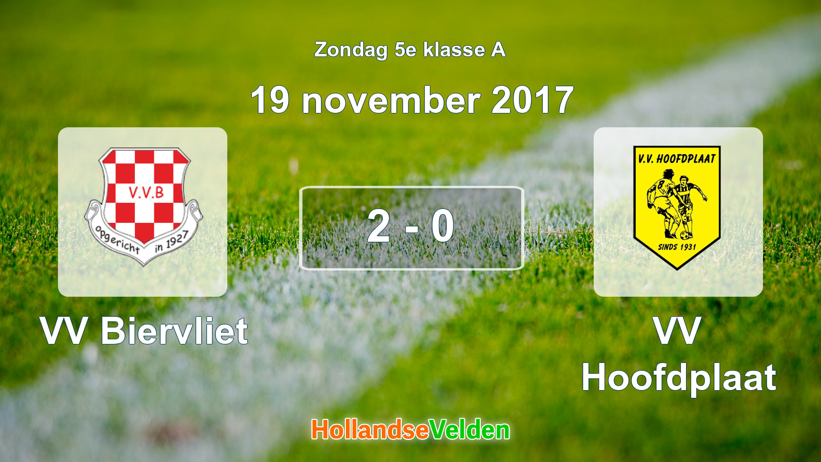 Gespeelde wedstrijd: VV Biervliet - VV Hoofdplaat 2 - 0 (19 november 2017)